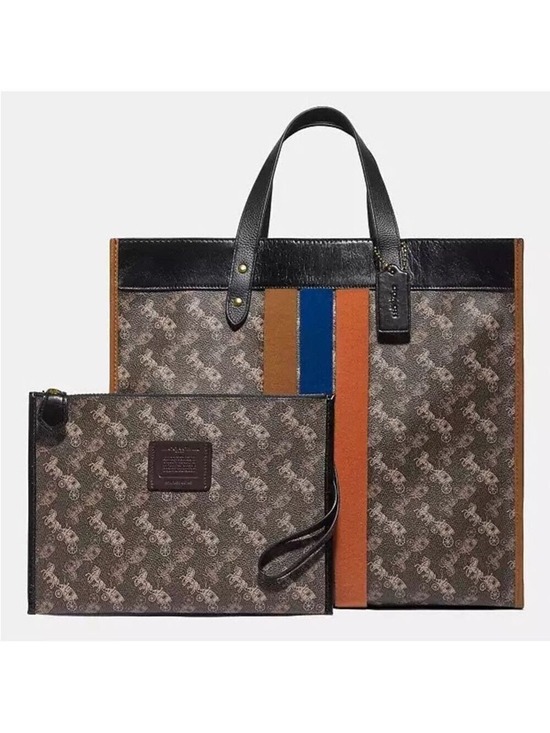 Coach Handbags - Coach Field Tote Bag 40 With Horse And Carriage Print And Varsity Stripe
